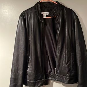 Calvin Klein black Moto leather jacket size large